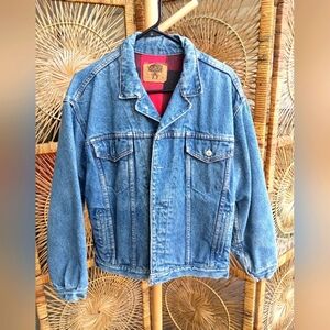 Vintage 80s 90s GAP 100% Cotton Jean Jacket W/Red Buffalo Plaid Flannel Inside_S